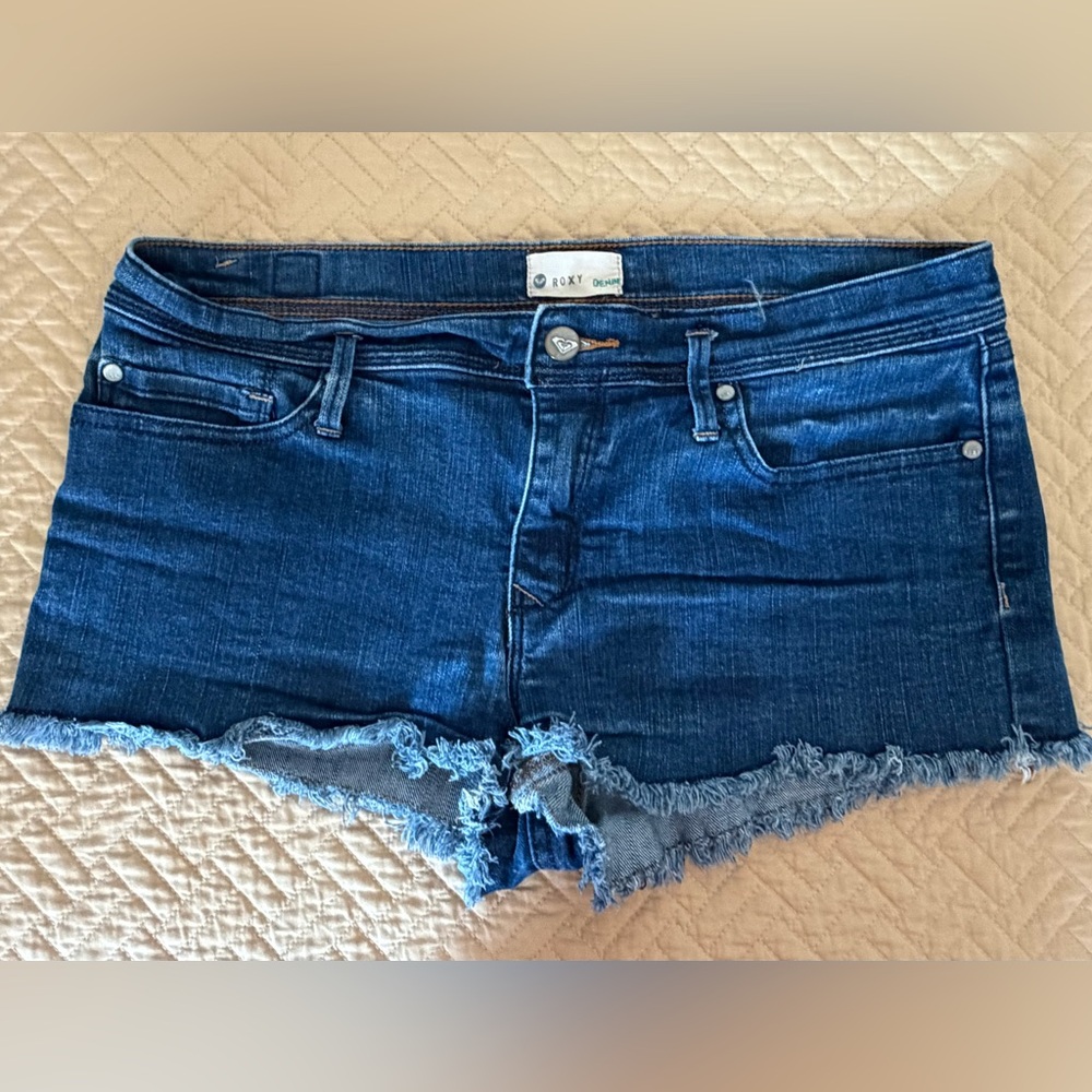 ROXY Denim Jean Shorts Juniors 11 Blue Cut Off Medium Rise Pockets Medium Wash